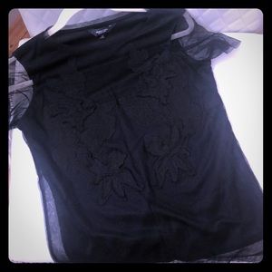 Vera Wang black lace/sheer boat neck top